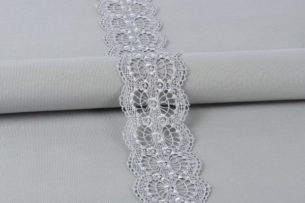 Кружево гипюр (плетёное) 56 мм / 10 м, GP017LGR св.серый, Gamma GGM-5601