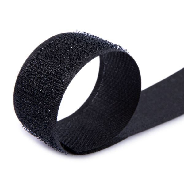 Лента контактная липучка (велкро) пришивная 25 мм / 25 метров, черный, Gamma LG-25NEK, КРЮЧОК, качество 