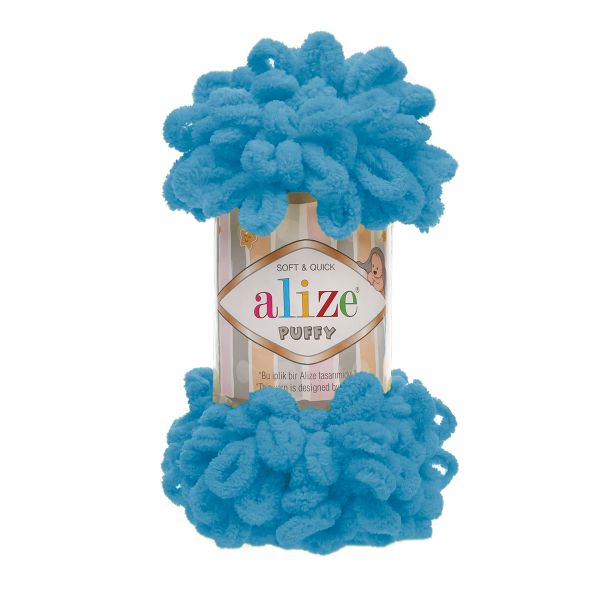 Пряжа Alize (Ализе) Puffy / уп.5 мот. по 100 г, 9м, 016 голубой сочи A