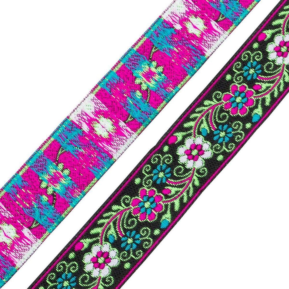 Лента (тесьма) жаккардовая 33.0 мм / 7 метров, зеленый с цветами, 11823