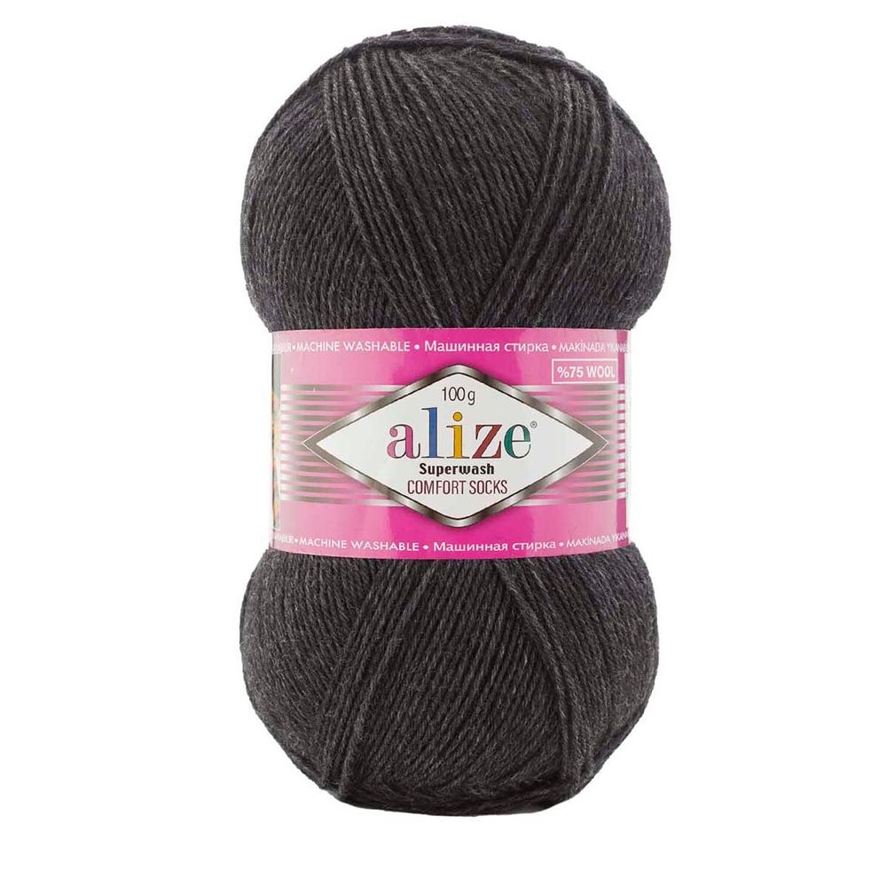 Пряжа Alize (Ализе) Superwash Comfort Socks / уп.5 мот. по 100 г, 420 м, 521 антрацит, 549365-66