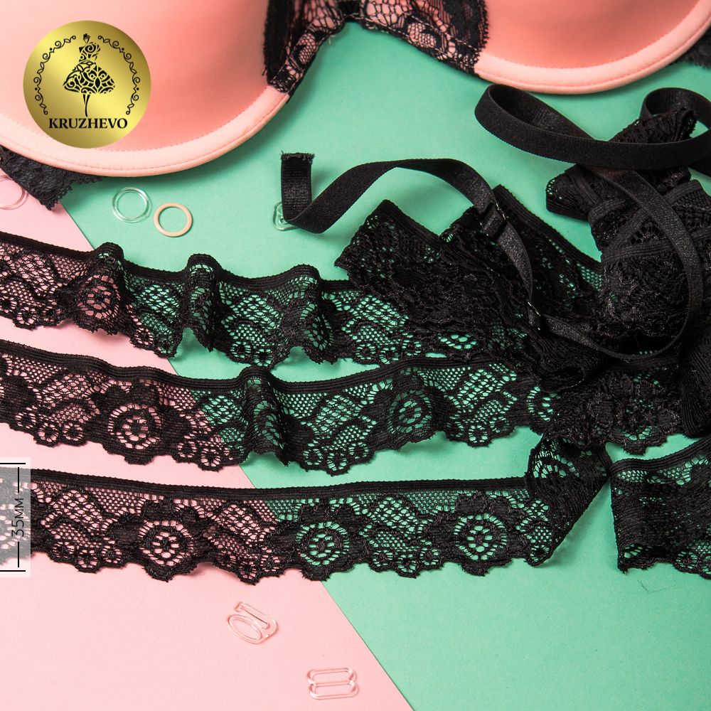 Кружево эластичное (стрейч) L839 30мм цв.03 черный, 10 м, Kruzhevo