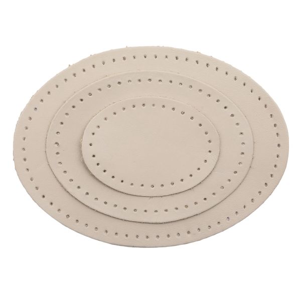 Набор заплаток пришивных из кожи, овал 4х5,5см, 6х8,2см, 8х10,9см, с перфорацией, 3 шт (06 бежевый), 9404