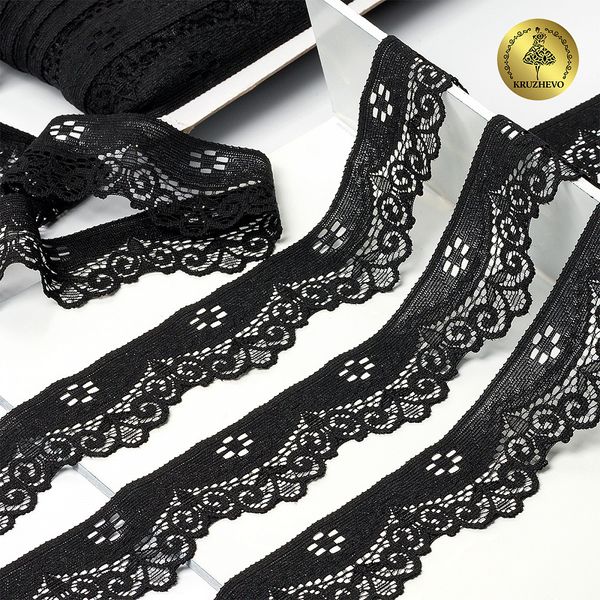 Кружево эластичное (стрейч) 30 мм / 5 метров, TBY.8029, цв.02 черный