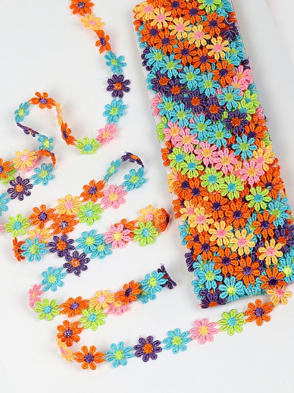 Кружево гипюр (плетёное) ромашка 18 мм / 13.71 метра, TBY.12243/1, цв.мульти, Kruzhevo