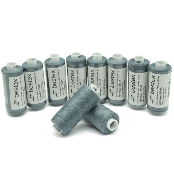 Нитки швейные бытовые Bestex 40/2, 365 м (400 ярд) / 10 кат., 316 кремниевый серый