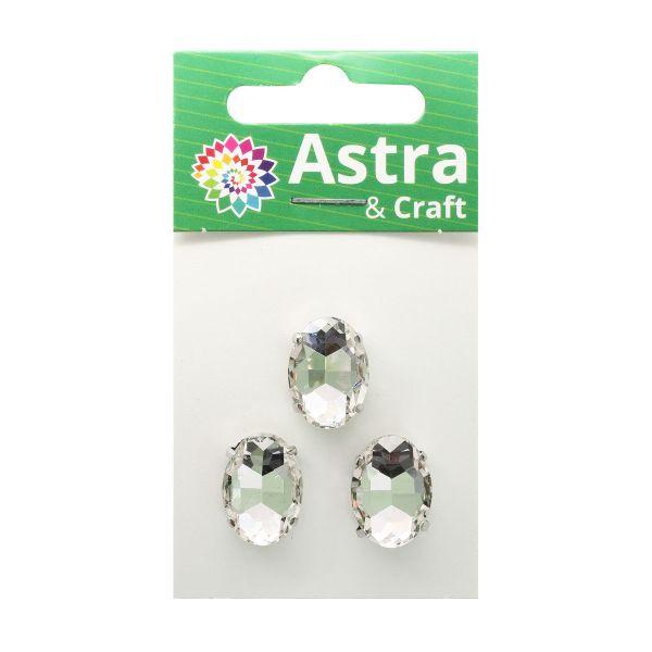 Хрустальные стразы в цапах овальной формы, белый 13х18 мм, 3 шт., ОЦ001НН1318