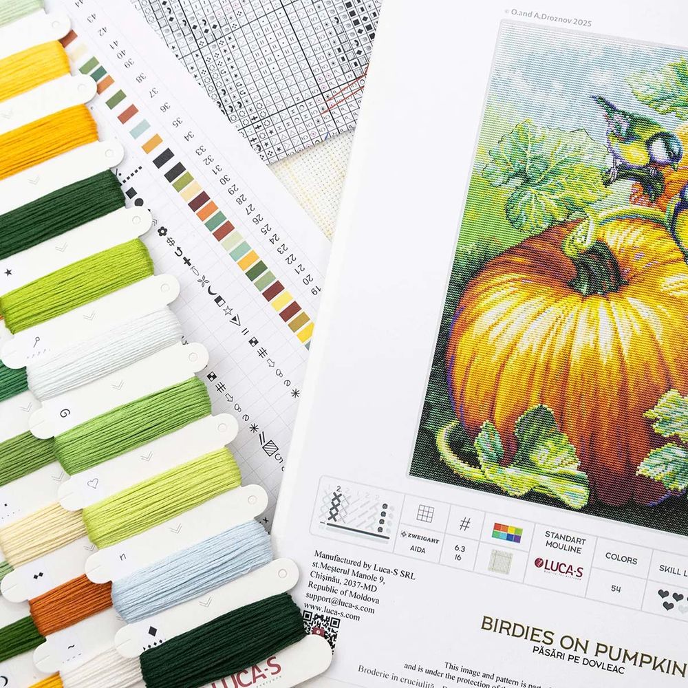 Набор для вышивания нитками Luca-S, Птички на Тыкве, 26х32см
