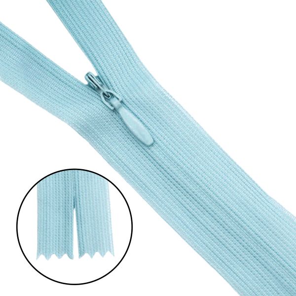 Молния потайная (скрытая) Т3 (3 мм) 1 зам., н/раз., 50 см, нейлон, F197 св.голубой, 10 шт