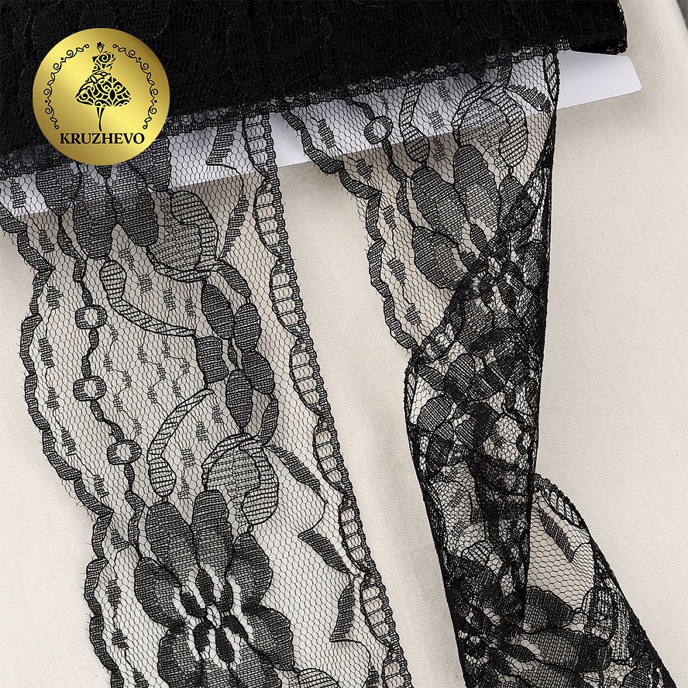 Кружево отделочное в стиле "трикотаж" 70 мм, диз. 285, цв.10 черный, уп. 27,4 м