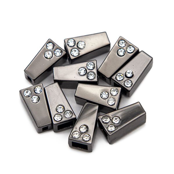 Наконечник для шнура металл колокол со стразами 4-хан, ⌀2,5/4 мм, 11х6,5 мм чер.никель, 10 шт