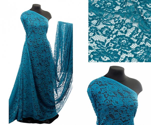 Ткань кружевная (гипюр) в нарезке с кордом диз.LN-3002 шир.145 см, 130 г/м², цв.908 морская волна, 5 метров