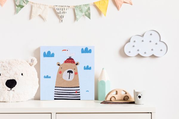 Алмазная (кристальная) мозаика Фрея, постер Мишка в тельняшке 20х20 см