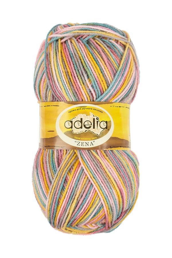 Пряжа Adelia Zena / уп.5 мот. по 100г, 308м, 94 розовый-св.серый-желтый-св.бирюзовый