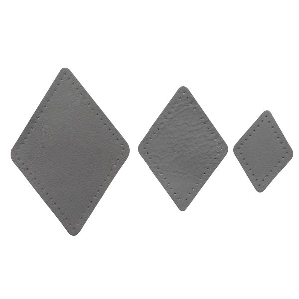 Набор заплаток пришивных из кожи, ромб 4х5,6см, 6х8,4см, 8х11,2см, с перфорацией, 3 шт (07 серый), 9405