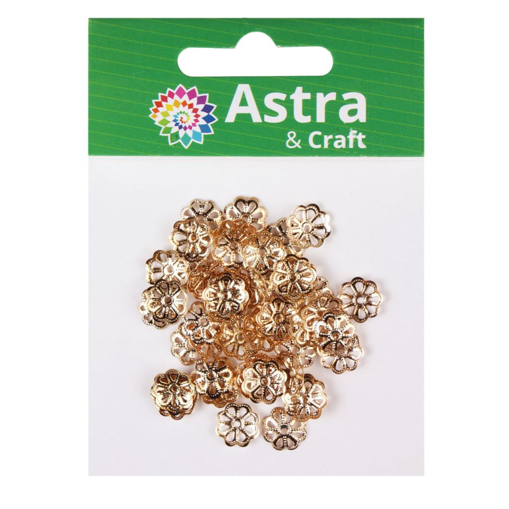 Шапочка для бусин, 8мм 50 шт в упак, Астра, Золото