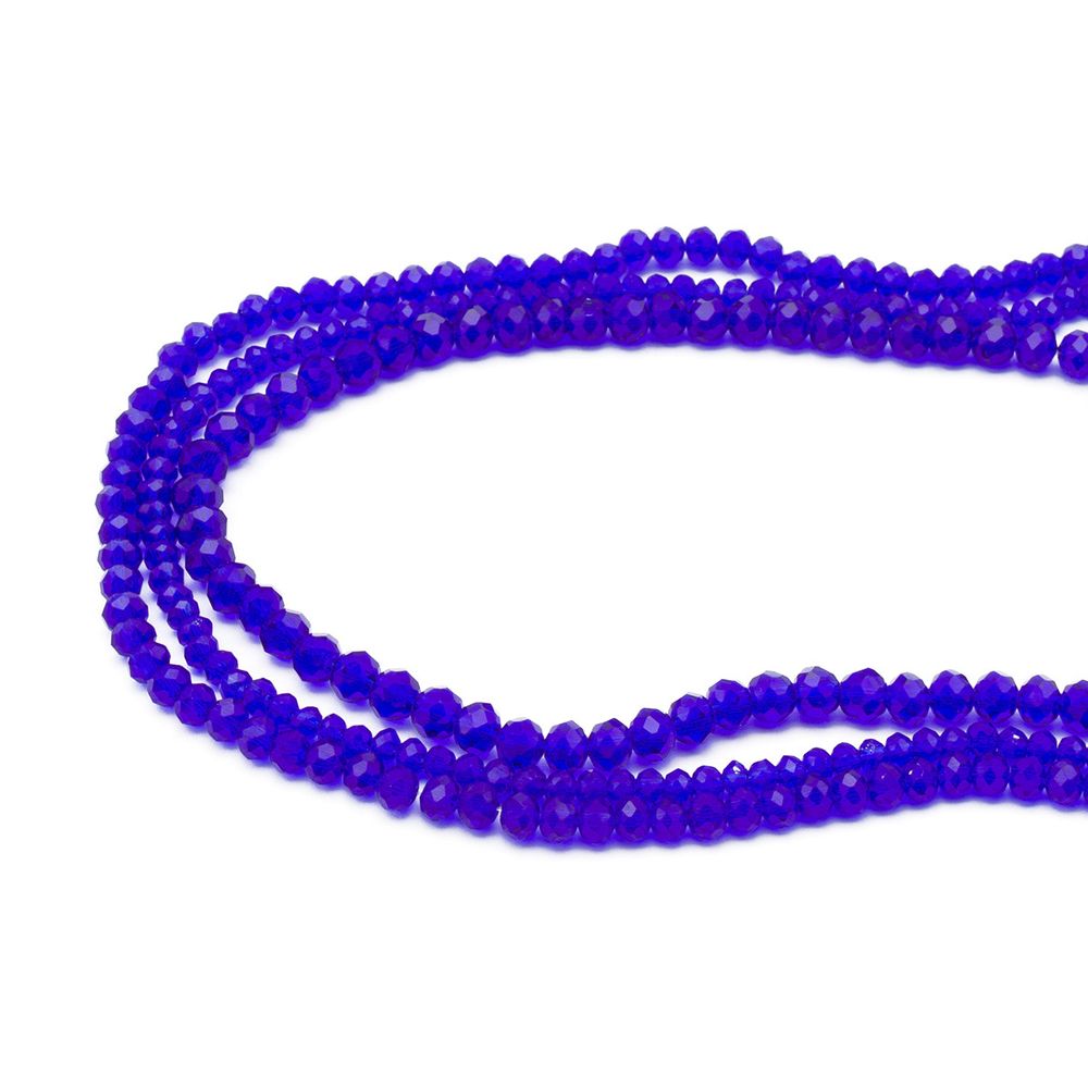 Бусины стекло ⌀2 мм, 3 мм, 4 мм, граненые, рондели, 3 нити по 38±1 см, микс, Astra&Craft, 10 синий