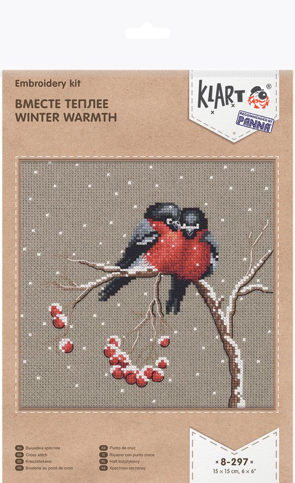 Набор для вышивания нитками Klart, Вместе теплее, 18х18 см