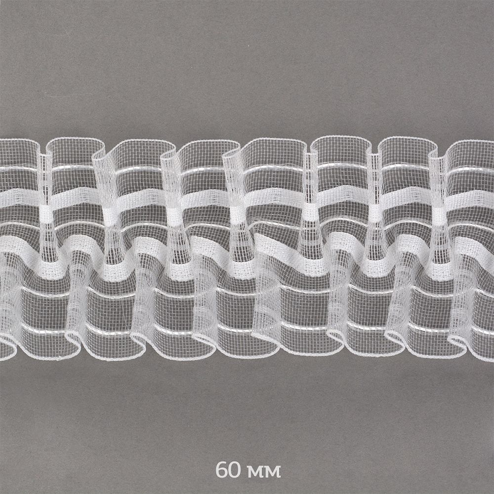 Лента шторная 60 мм, 50 м, Caron сборка: буфы, цв. Прозрачный