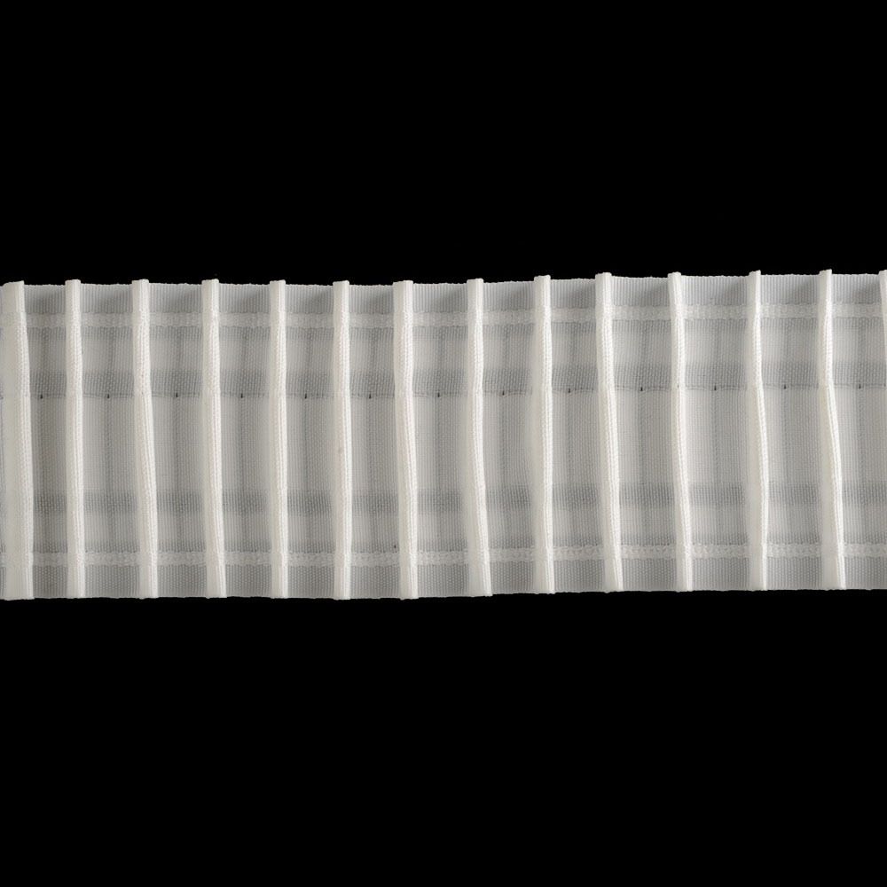 Лента (тесьма) шторная: сборка параллельная (1:2.5) 80 мм / 50 метров, (3 ряда петель, 2 шнура), белый, C180