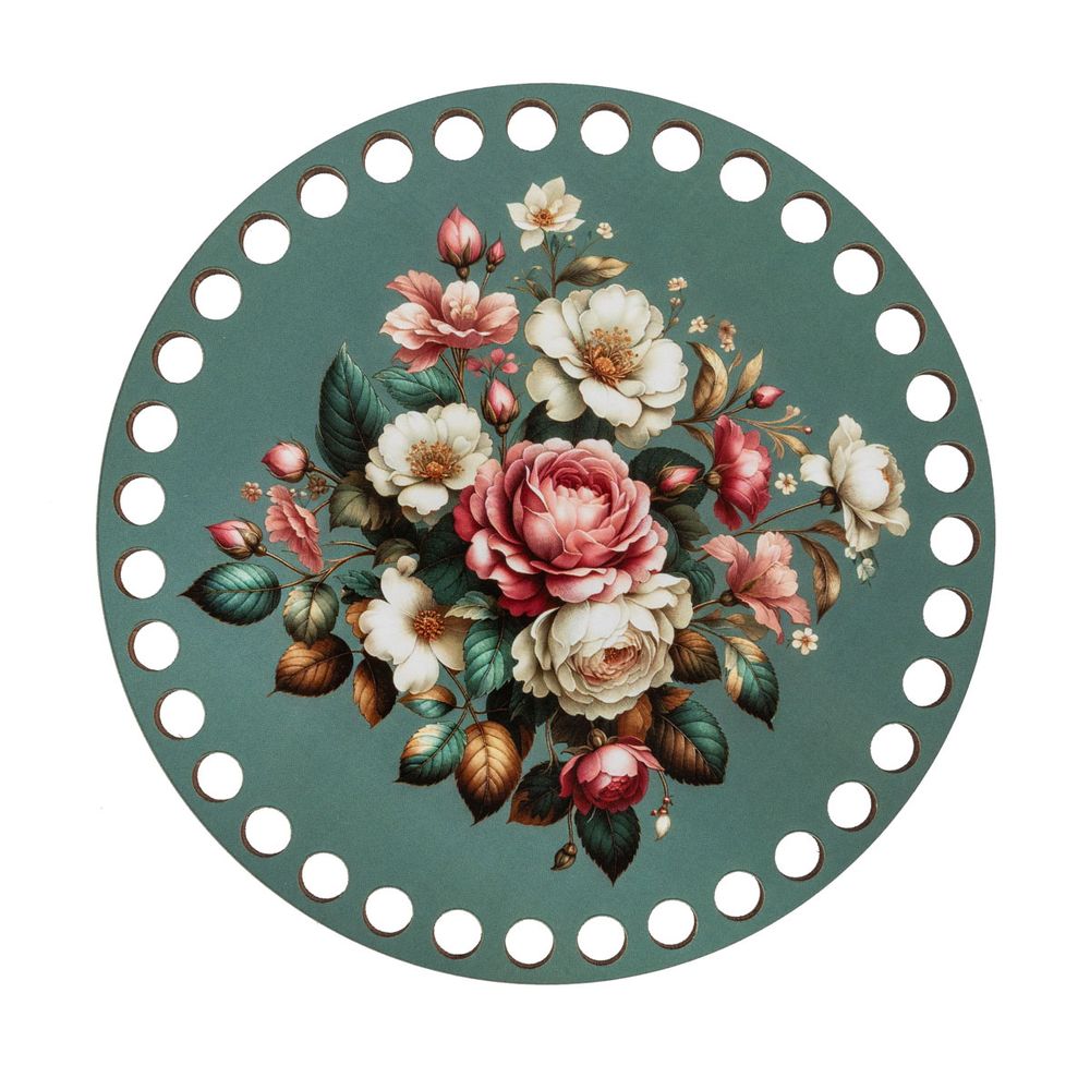 Набор донышек для вязания Глянцевый фанера ⌀15х0.4 см, 2 шт, 10 Цветочная композиция, Love2art ДВ-01