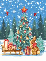 Картина по номерам Фрея PKZ/PM-078, Зайчик у ёлки, (на картоне) 40х30 см