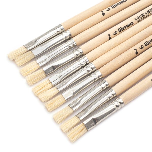 Кисть школьная из волоса щетины плоская №6,10 шт