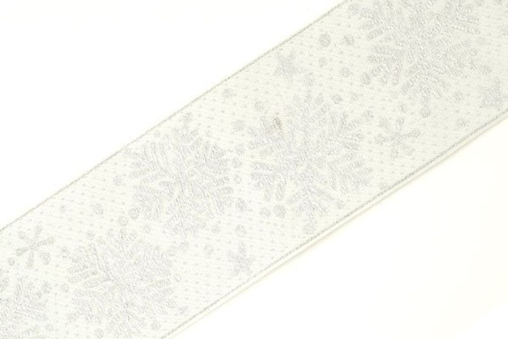 Лента (тесьма) жаккардовая, 1858 Снежинка, 60 мм, рис.9250, уп. 12,5м, белый-серебро