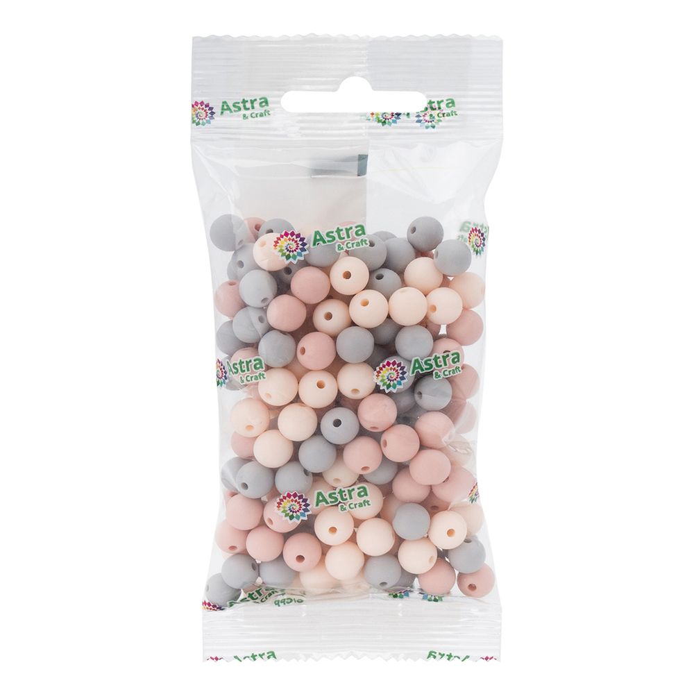Бусины пластик ⌀8 мм, 50 г, микс цвета, матовые, круглые, Astra&Craft (бежево-серый), 1AL139-2