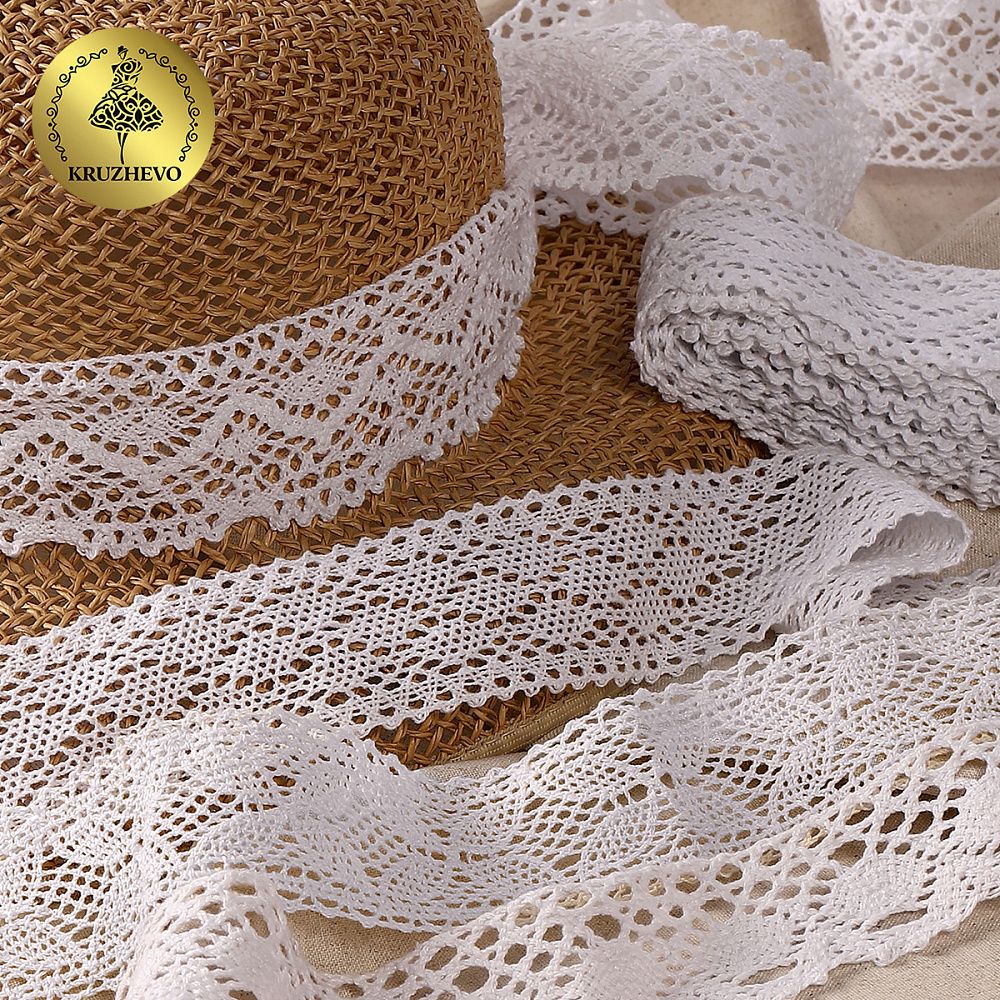 Набор вязаного кружева Kruzhevo №2 цв.белый (4 дизайна по 2м)
