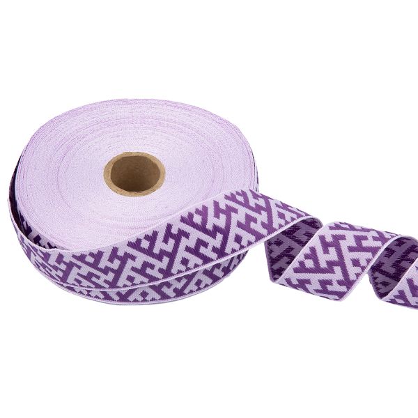 Лента (тесьма) жаккардовая 32.0 мм / 25 метров, Орнамент для северных народов, рис 9302 белый-сиреневый-фиолетовый, Gamma С3774