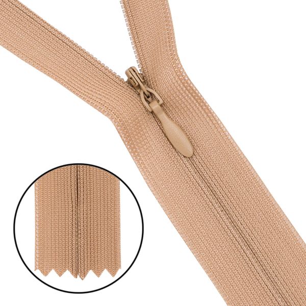 Молния потайная (скрытая) Т3 (3 мм) 1 зам., н/раз., 20 см, нейлон, 188 бежевый,308, 10 шт