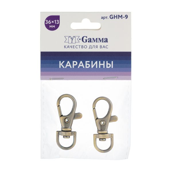 Карабин металл 09 мм (36х13 мм), 10 шт (5х2 шт), 24 под бронзу, Gamma GHM-9