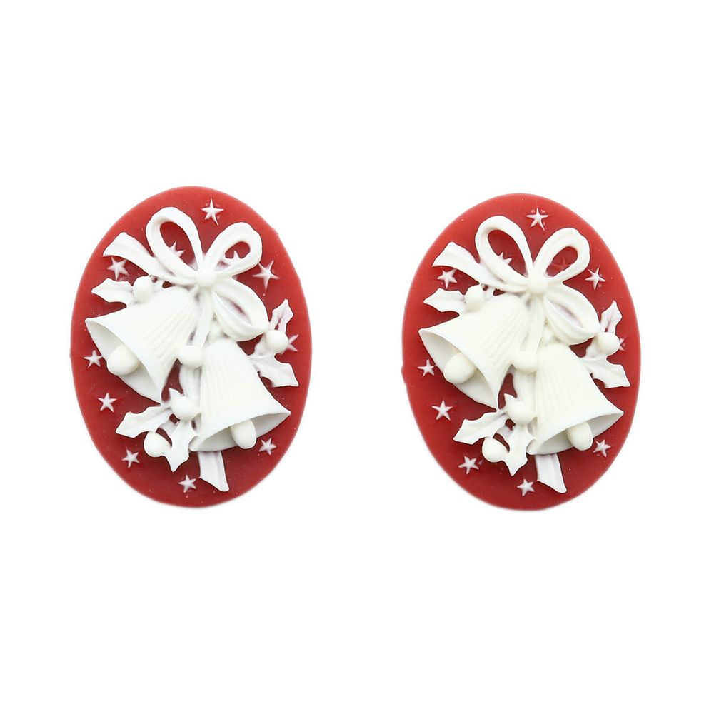 Камеи "Колокольчики", полимер, бело-красный, 3х4х0,5 см, упак., 2 шт, Vintage Line