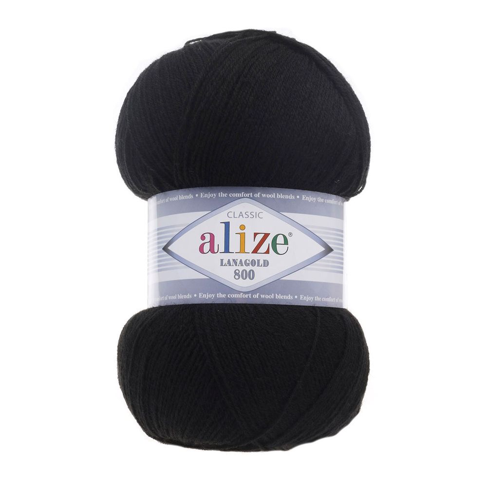 Пряжа Alize (Ализе) Lana Gold 800 / уп.5 мот. по 100 г, 800м, 060 черный A