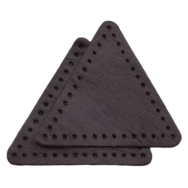 Заплатки пришивные из кожи, треугольник равносторонний 6см с перфорацией, 2 шт, 100% кожа, 03 темно-коричневый, 9116