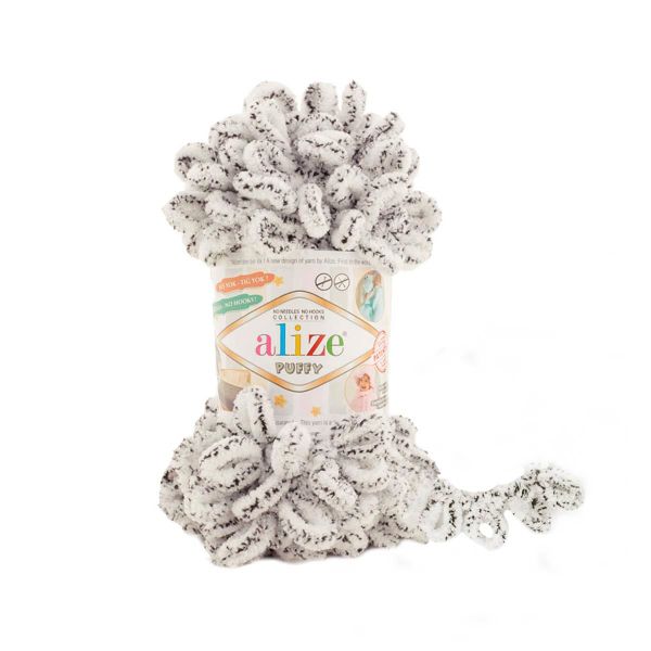 Пряжа Alize (Ализе) Puffy / уп.5 мот. по 100 г, 9м, 686 белый леопард A