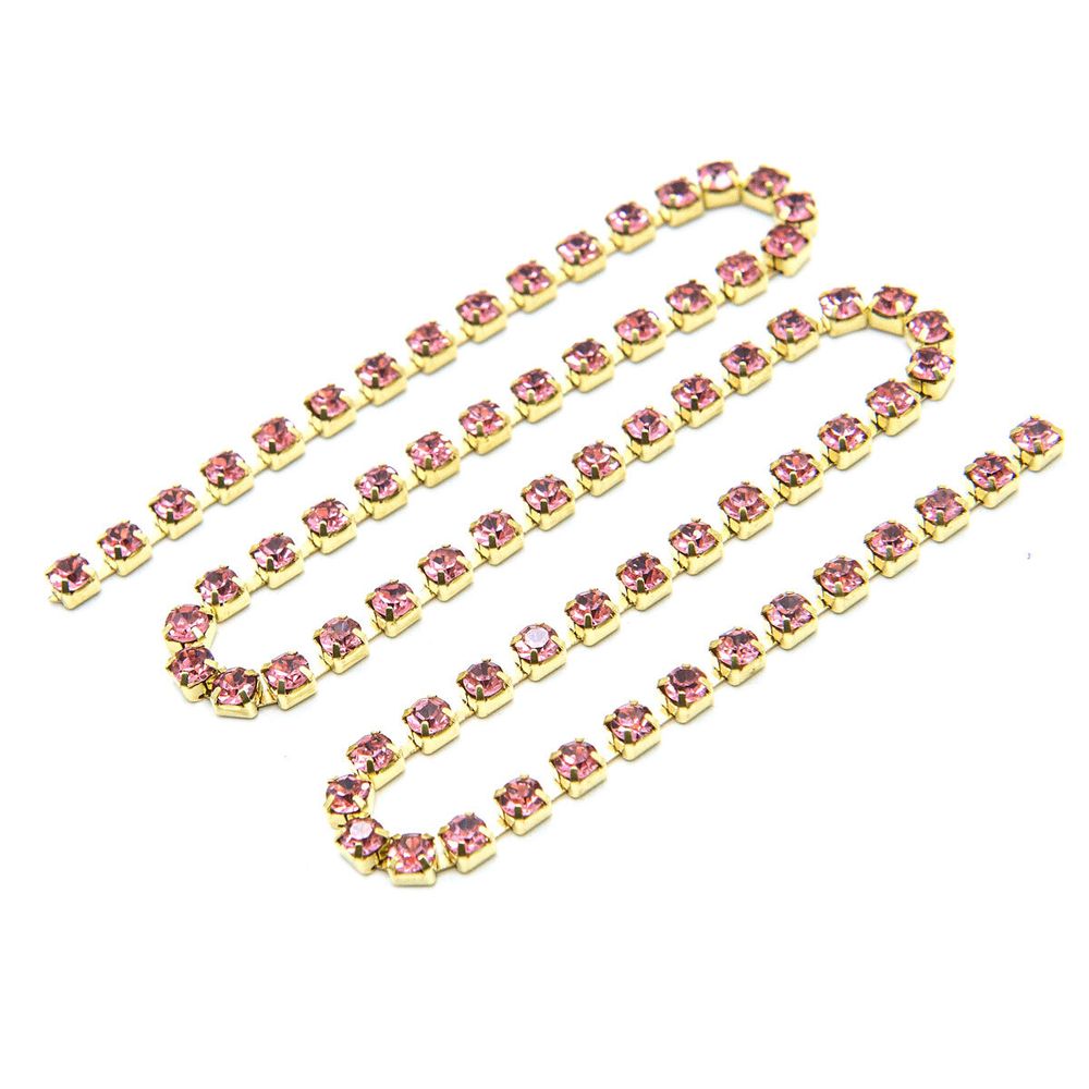 Стразовые цепочки (золото), цвет: розовый, размер 3 мм, 30 см/упак., ЦС006ЗЦ3