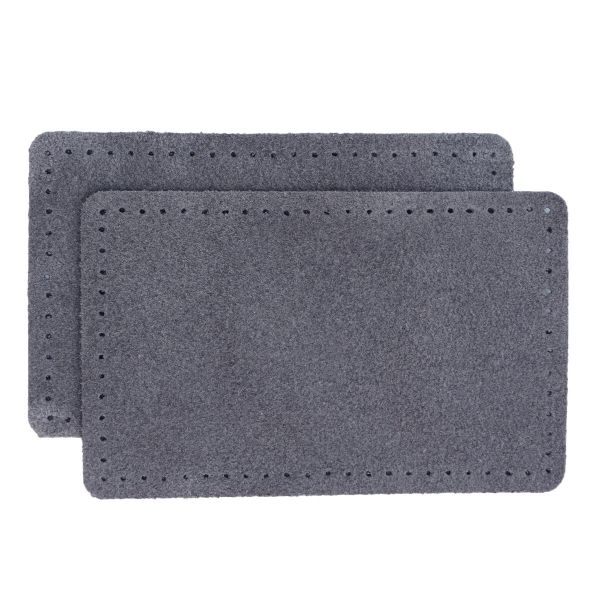 Заплатки пришивные из замши, прямоугольник 6х9,6см с перфорацией, 2 шт, 100% кожа, 26 серый, 59113
