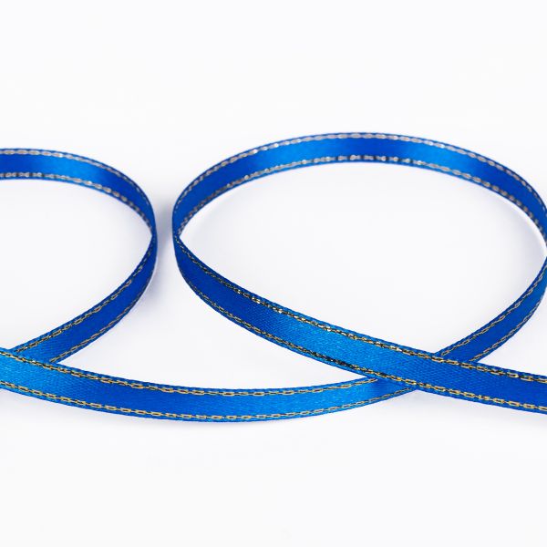 Лента атласная 2-сторонняя с метанитью 6.0 мм / 33±2 метра, 040 василек/золото, Gamma AL-6M