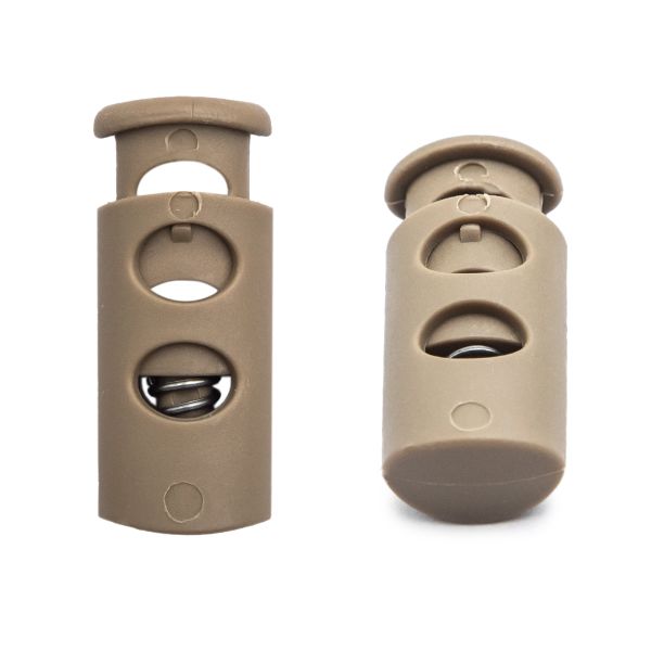 Фиксатор (зажим) для шнура пластик 2 отв., ⌀4.0 мм, 9х22 мм, цилиндр, ПП, бежевый, 100 шт