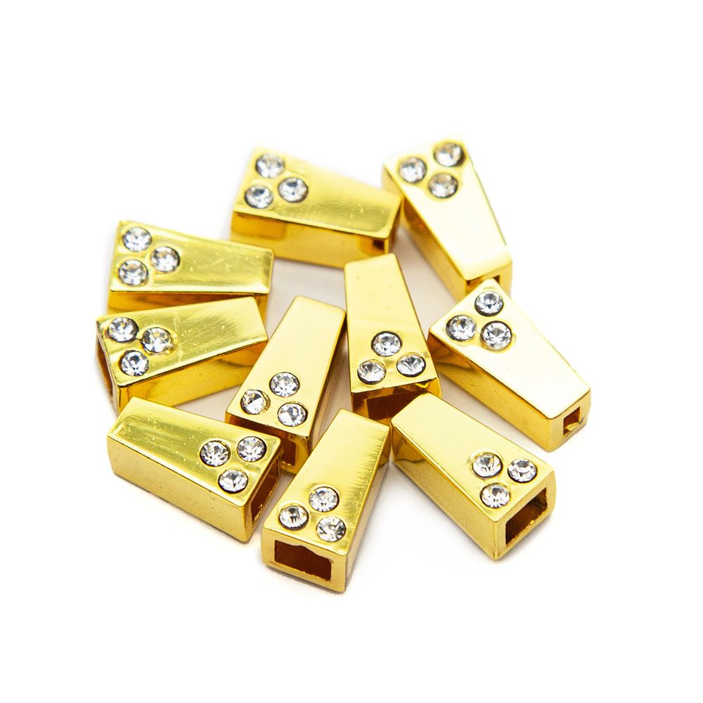 Наконечник для шнура металл колокол со стразами 4-хан, ⌀2,5/4 мм, 11х6,5 мм золото, 10 шт