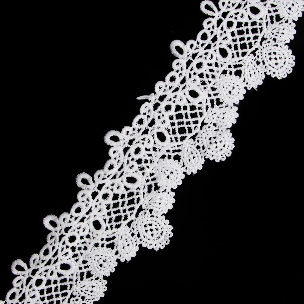 Кружево гипюр (плетёное) 95 мм / 9.14 метров, матовое, C501 белый