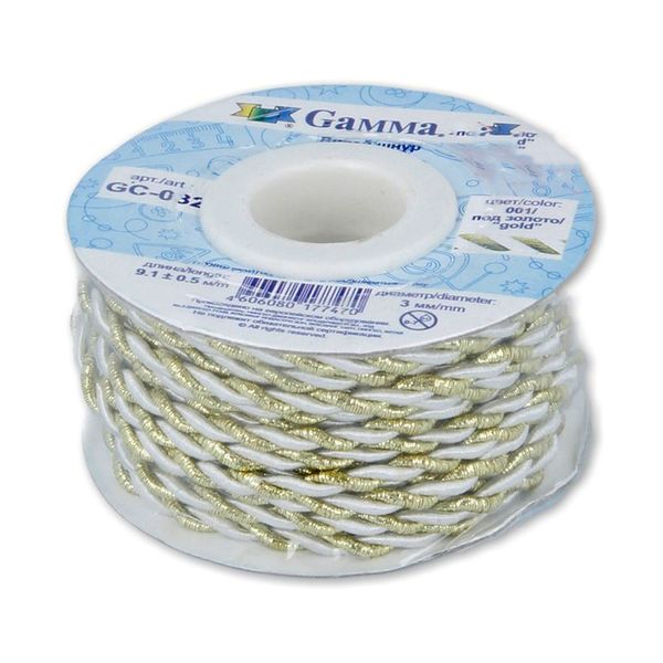 Шнур витой ⌀3.0 мм, 9.1 м, 001/золото белый, Gamma GC-032