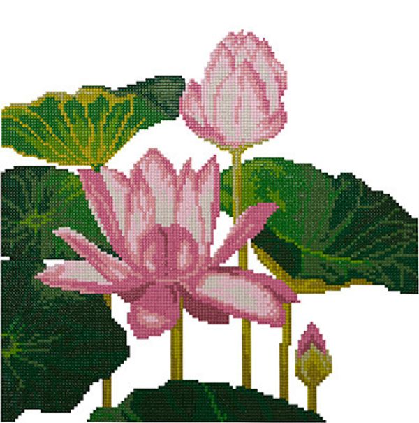 Алмазная (кристальная) мозаика Фрея, Цветущие лотосы, 32,6х31,7 см