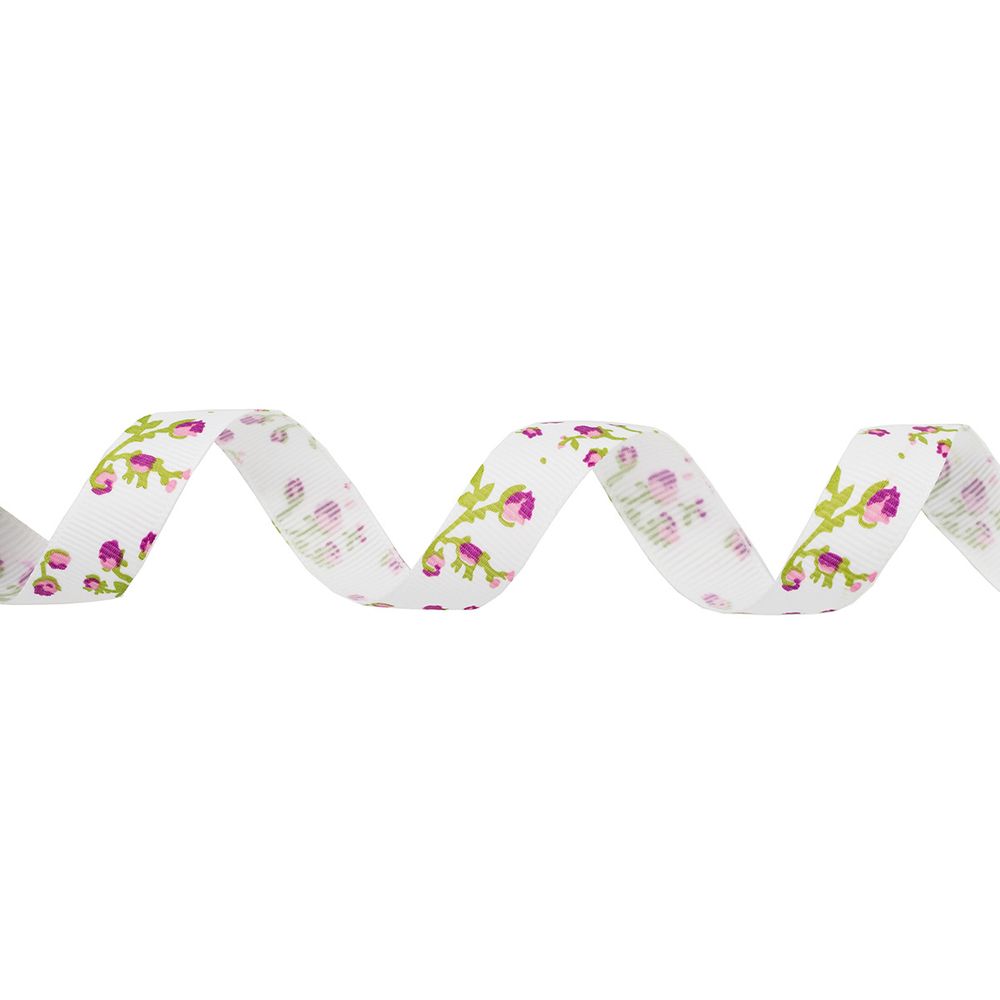 Лента репсовая (в рубчик) Розочки 1,5см*22.86 м (сиреневый)