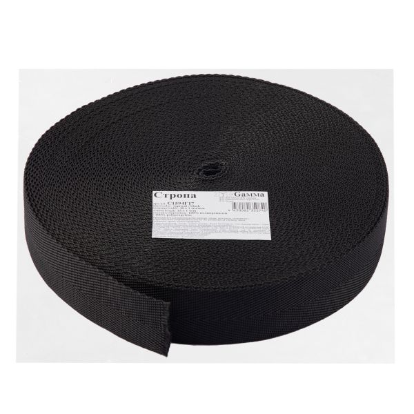 Стропа (ременная лента) 40 мм / 25 метров, толщ. 1.44 мм, [14.4 г/пог.м], 100% п/п, рис. 3114, черный, Gamma С1594Г17