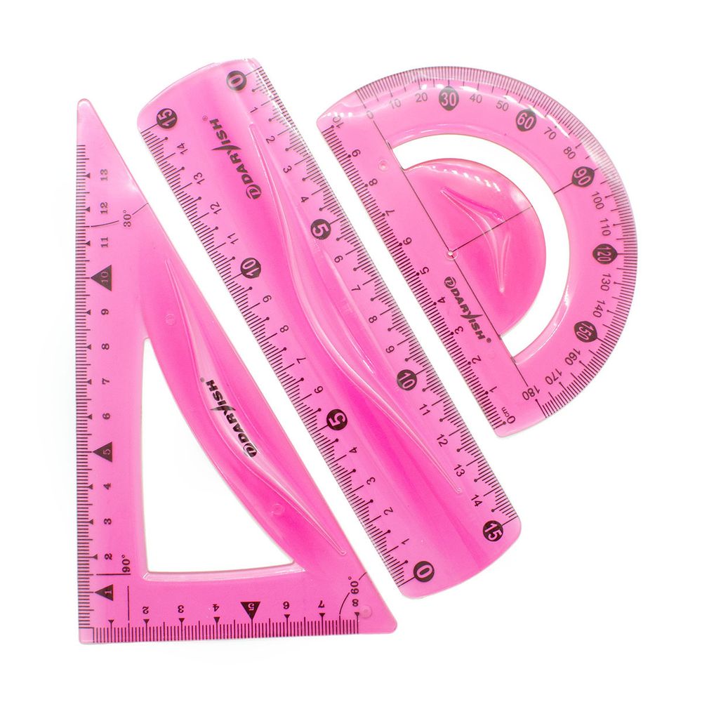Набор геометрический 3 предмета мягкий пластик (линейка 15 см+ транспортир+ треугольник), розовый, DV-7258