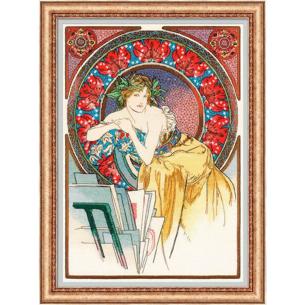 Набор для вышивания нитками Риолис, Девушка с мольбертом по мотивам произведения А. Мухи 28х40 см