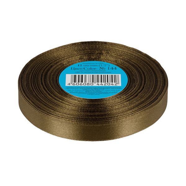 Лента атласная 1-сторонняя 12.0 мм / 33±2 метра, 144 т.хаки, Gamma
